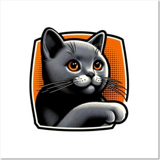 cat with orange background Posters and Art